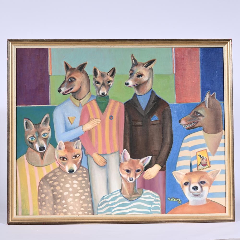 Artwork by Gaston Relens, Large and small foxes and wolves, Made of Acrylic On Canvas