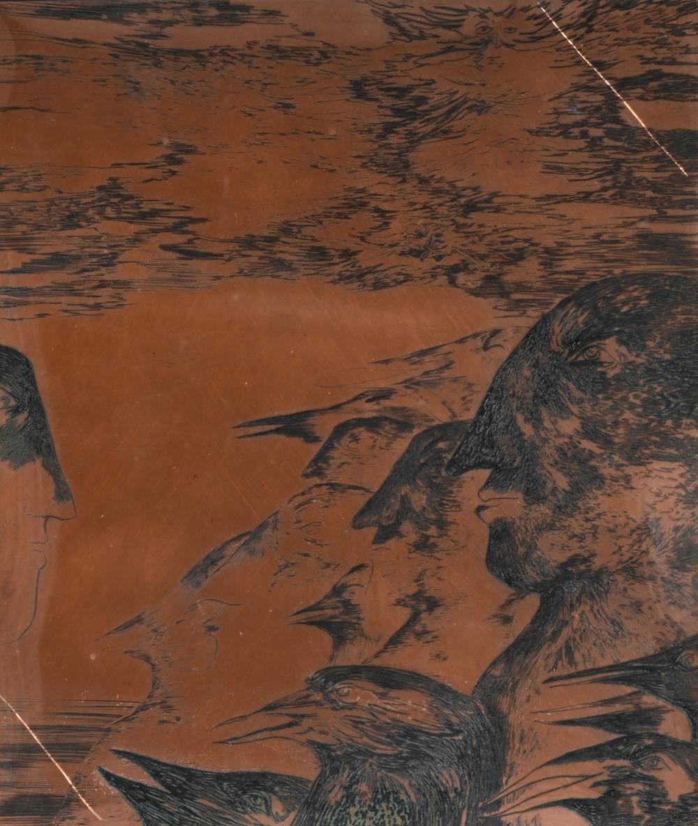 Artwork by Frans Minnaert, Collection graphic art, etching plate Frans Minnaert with etching and 2 folders Flemish graphics, Made of Etching