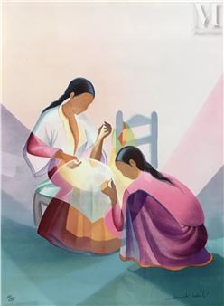 Deux femmes au coussin - Janick Lederle