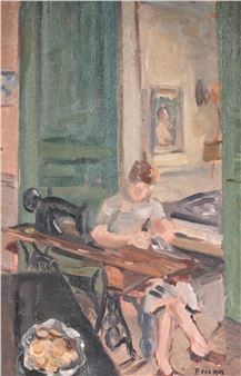 Woman at the sewing machine - Pieter van Mol