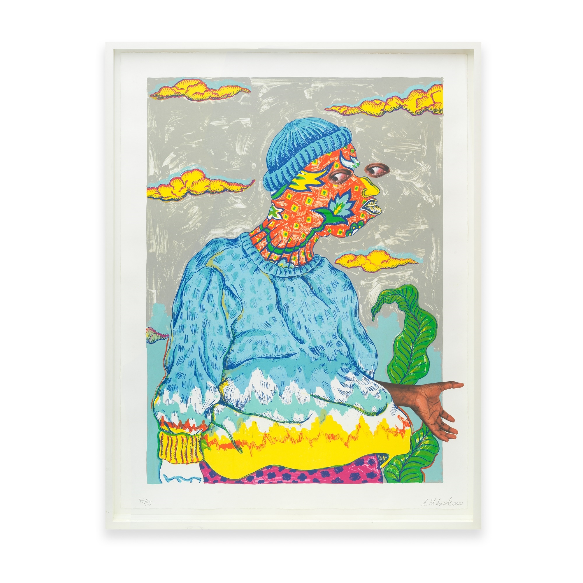 Artwork by Simphiwe Ndzube, Iqhawe, Made of Lithograph In Colours With Chine-Colle And Collage Elements On Wove Paper