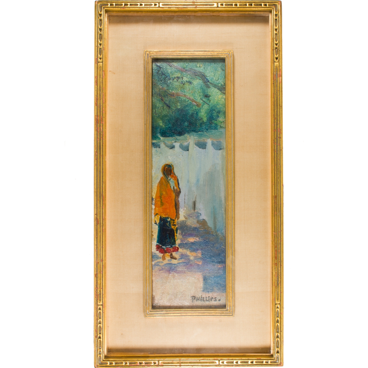 Artwork by Bert Phillips, Untitled (Indian Figure at Taos Pueblo, Made of Oil On Canvas Board