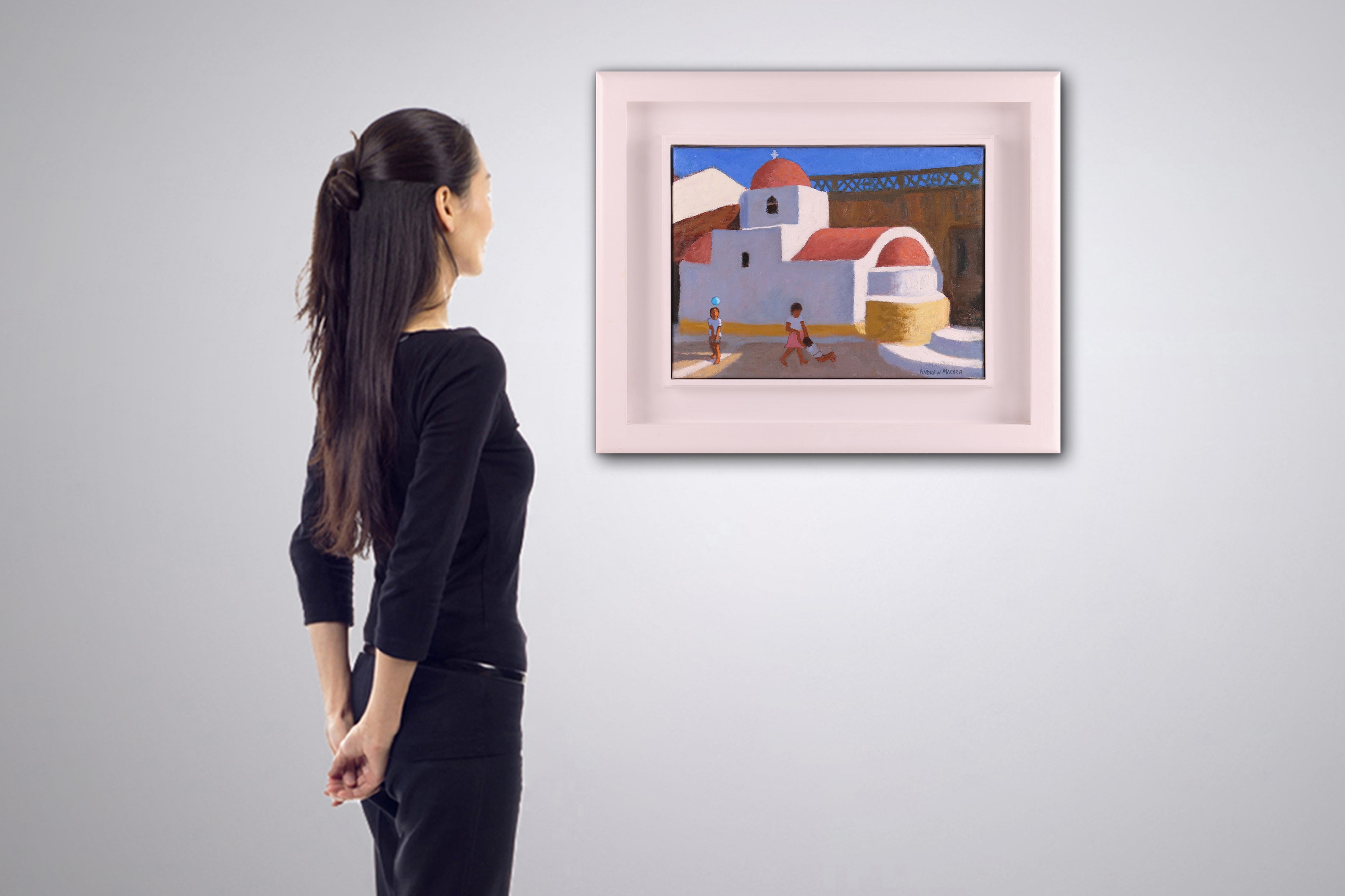 Artwork by Andrew Macara, Playing by the Church, Karpathos, Greek Islands, Made of Oil On Canvas