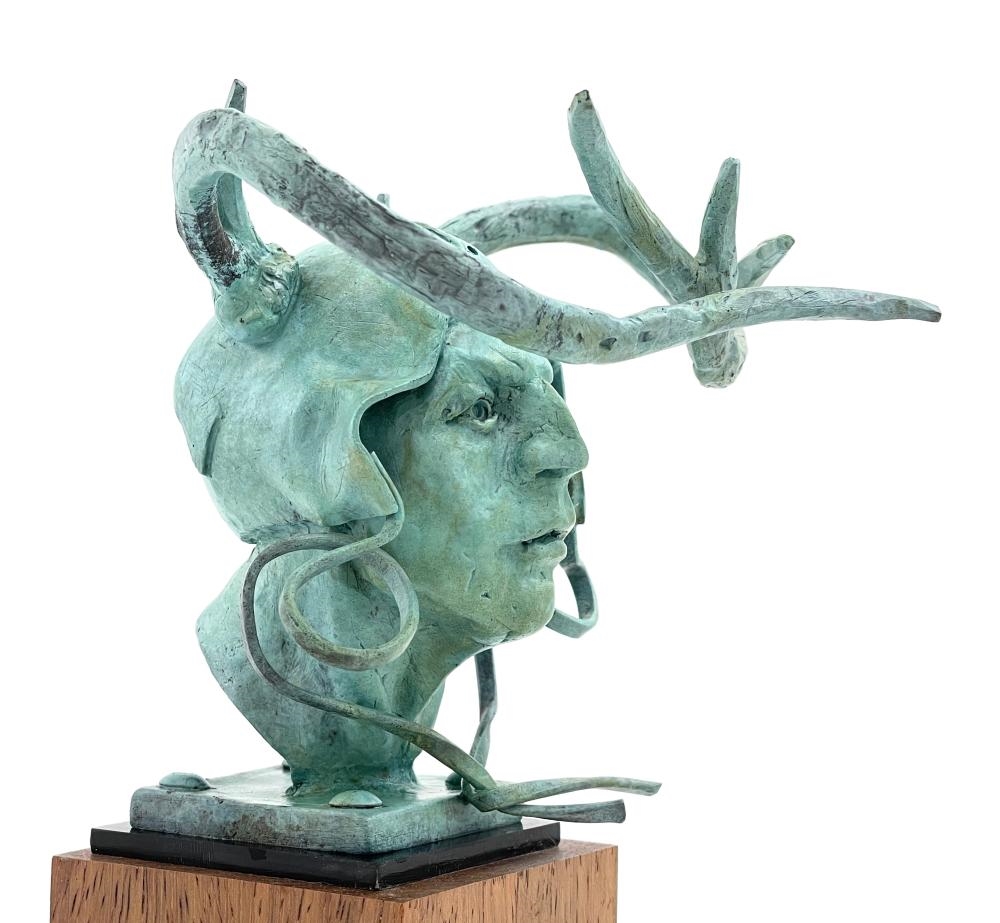 Artwork by Theodore Gall, Antlered Guardian: The Sentinel of Dreams, Made of Bronze