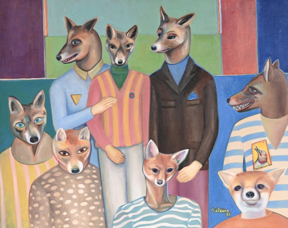 Artwork by Gaston Relens, Large and small foxes and wolves, Made of Acrylic On Canvas