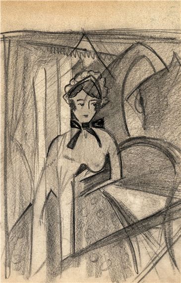 Junge Frau vor expressionistischer Landschaft - Stanislaw Kubicki