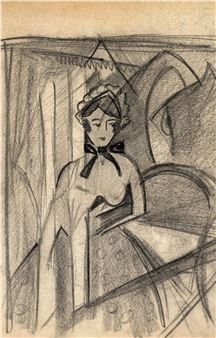 Junge Frau vor expressionistischer Landschaft - Stanislaw Kubicki