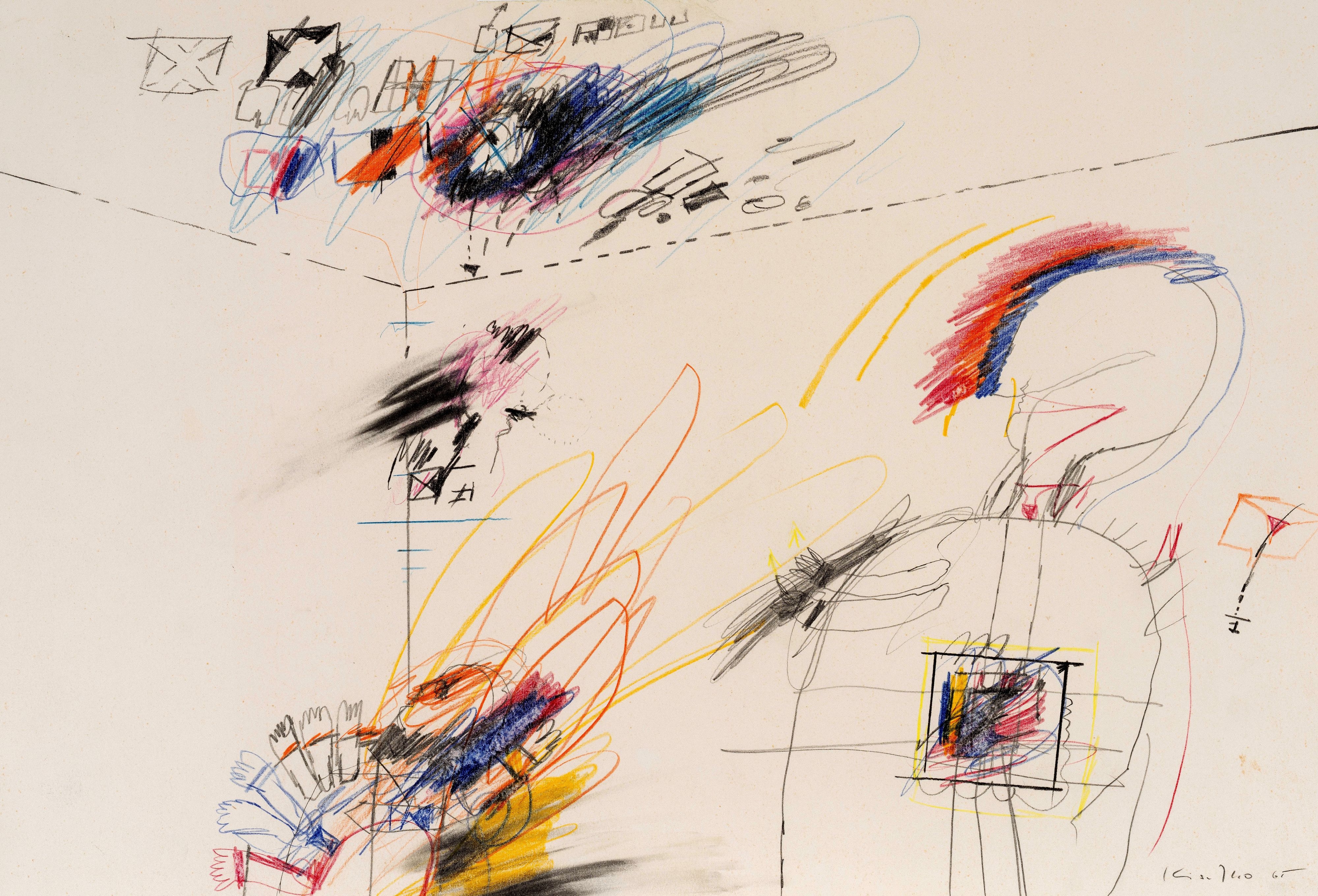 Artwork by Siegfried Kischko, Adept und Meister, Made of Bleistift, Buntstift auf Papier