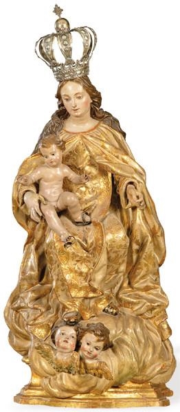 Artwork by Murcia School, 18th Century, "Virgen de la Merced", Made of madera tallada, policromada, dorada y estofada