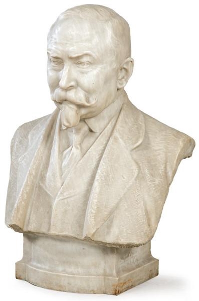 Artwork by Miguel Blay, "Retrato de Caballero", Made of carved white marble