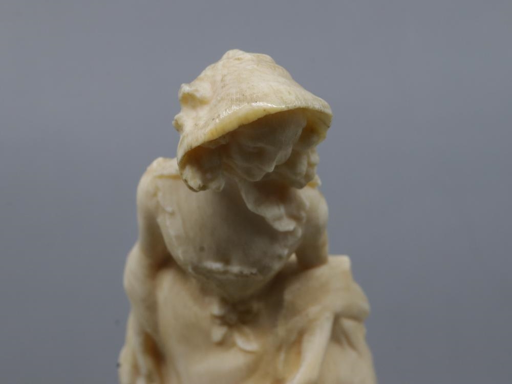 Artwork by Henri Frédéric Varenne, ANTIQUE FRENCH HAND-CARVED NON-COMPOSITE FIGURE OF A PERIOD LADY STEPPING OUT WITH A HAND FAN, Made of Hand-Carved