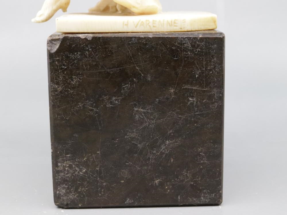 Artwork by Henri Frédéric Varenne, ANTIQUE FRENCH HAND-CARVED NON-COMPOSITE FIGURE OF A PERIOD LADY STEPPING OUT WITH A HAND FAN, Made of Hand-Carved