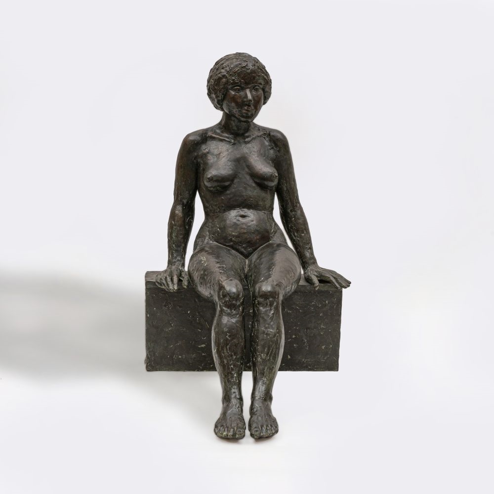 Artwork by Edgar Augustin, A Seated Female Nude, Made of Bronze, Black Patinated