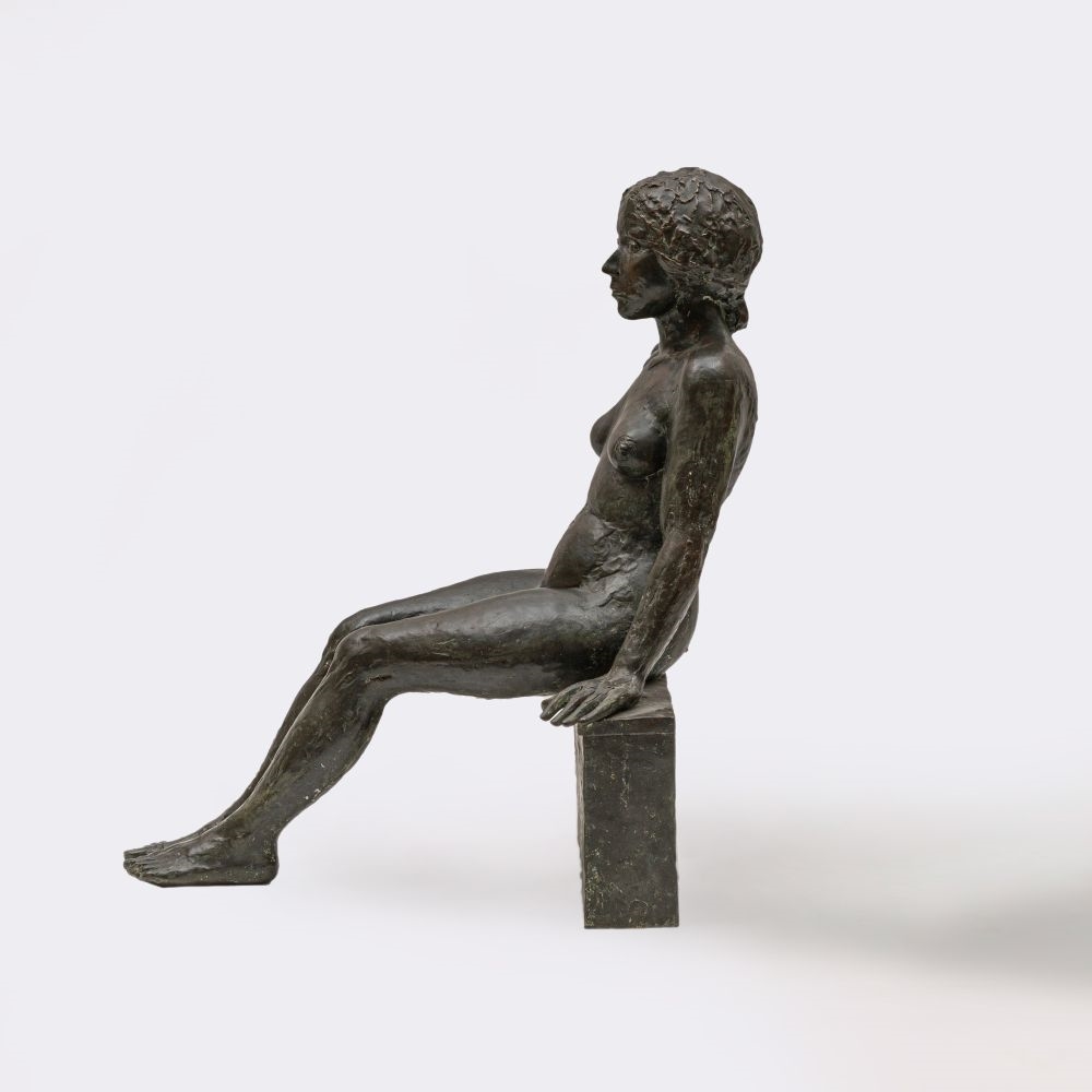Artwork by Edgar Augustin, A Seated Female Nude, Made of Bronze, Black Patinated
