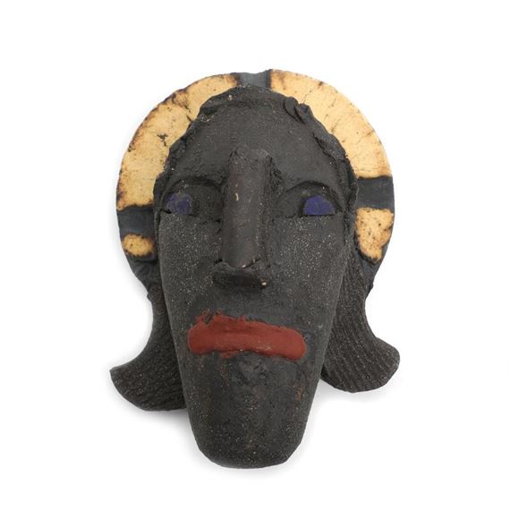 Wall-mounted relief made of partially painted stoneware by Niels Helledie