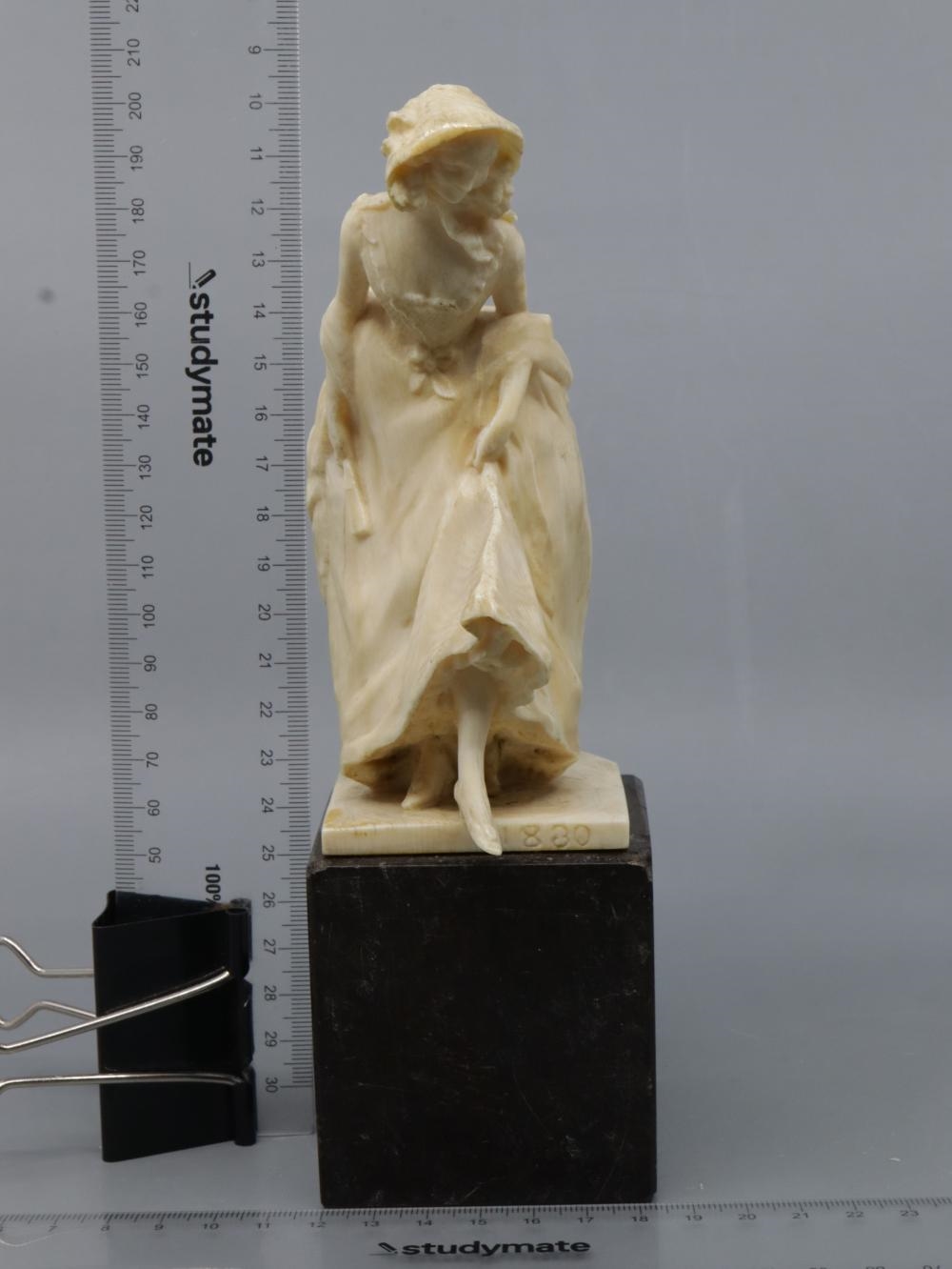 Artwork by Henri Frédéric Varenne, ANTIQUE FRENCH HAND-CARVED NON-COMPOSITE FIGURE OF A PERIOD LADY STEPPING OUT WITH A HAND FAN, Made of Hand-Carved