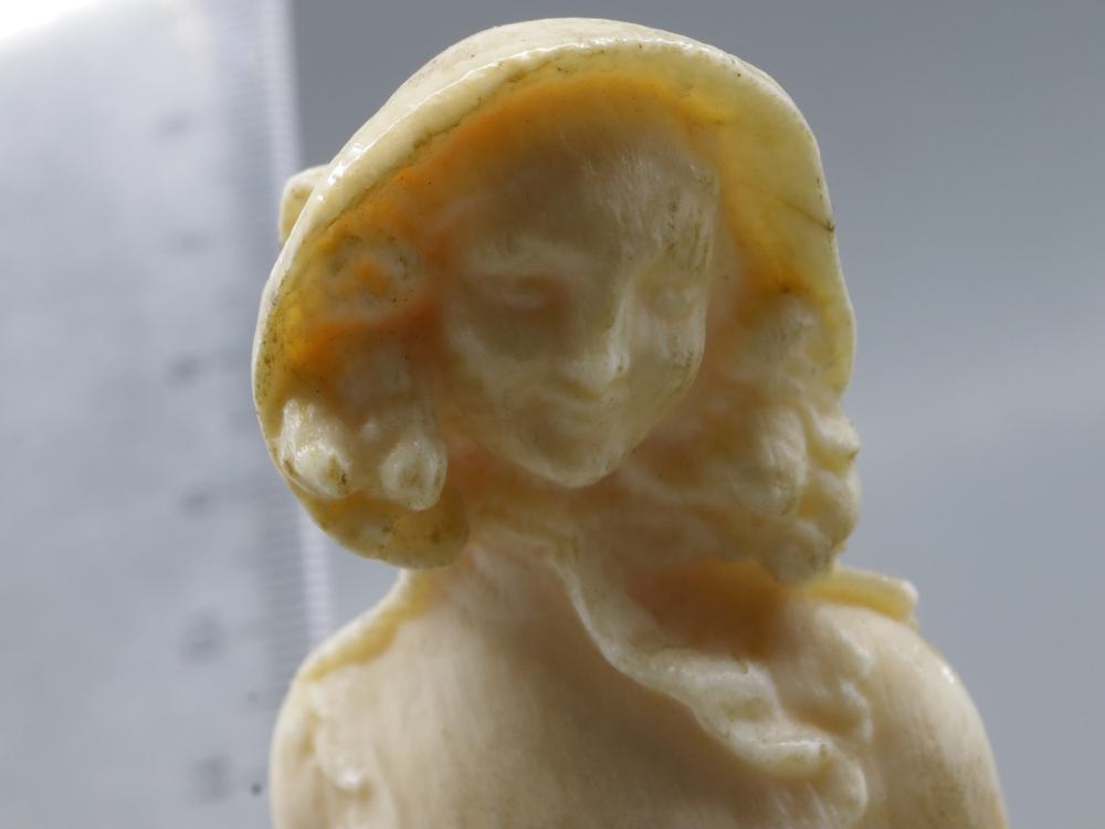 Artwork by Henri Frédéric Varenne, ANTIQUE FRENCH HAND-CARVED NON-COMPOSITE FIGURE OF A PERIOD LADY STEPPING OUT WITH A HAND FAN, Made of Hand-Carved