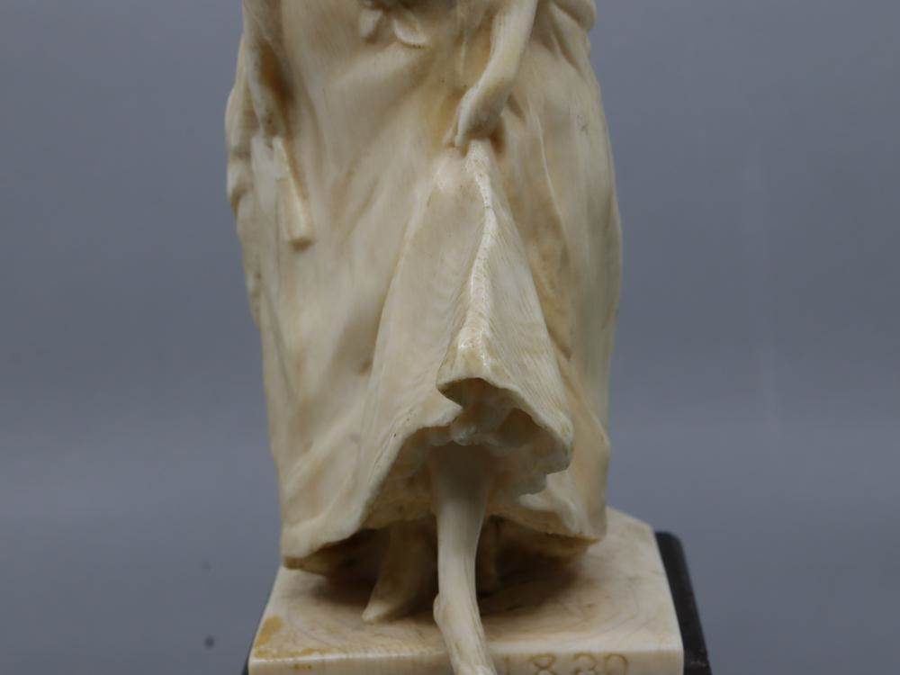 Artwork by Henri Frédéric Varenne, ANTIQUE FRENCH HAND-CARVED NON-COMPOSITE FIGURE OF A PERIOD LADY STEPPING OUT WITH A HAND FAN, Made of Hand-Carved