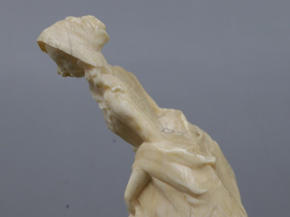 Artwork by Henri Frédéric Varenne, ANTIQUE FRENCH HAND-CARVED NON-COMPOSITE FIGURE OF A PERIOD LADY STEPPING OUT WITH A HAND FAN, Made of Hand-Carved