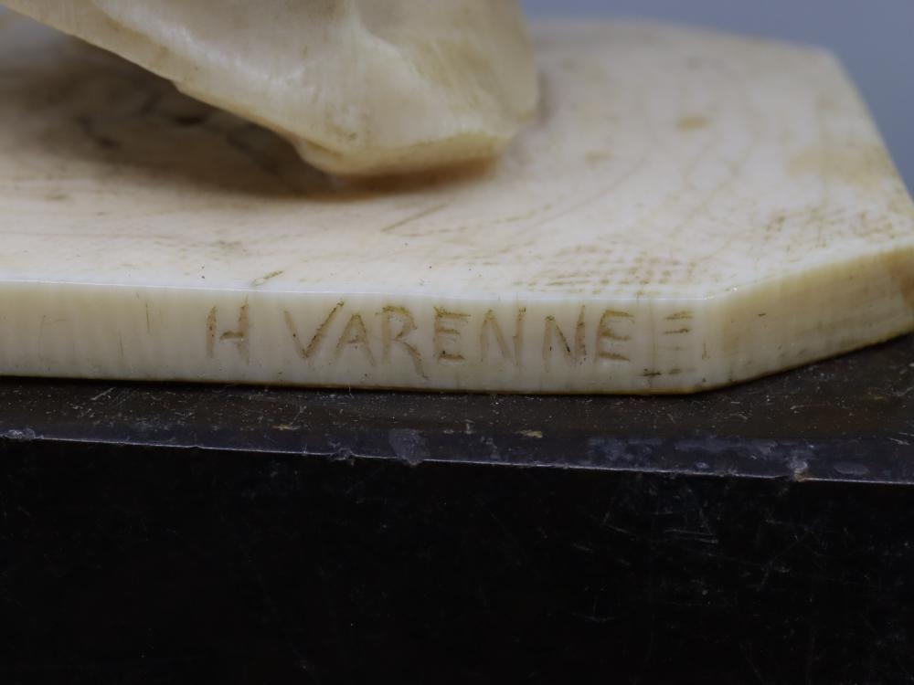 Artwork by Henri Frédéric Varenne, ANTIQUE FRENCH HAND-CARVED NON-COMPOSITE FIGURE OF A PERIOD LADY STEPPING OUT WITH A HAND FAN, Made of Hand-Carved