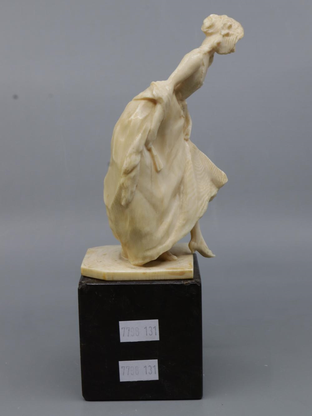 Artwork by Henri Frédéric Varenne, ANTIQUE FRENCH HAND-CARVED NON-COMPOSITE FIGURE OF A PERIOD LADY STEPPING OUT WITH A HAND FAN, Made of Hand-Carved