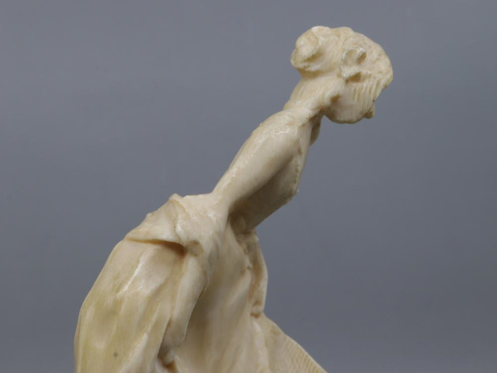Artwork by Henri Frédéric Varenne, ANTIQUE FRENCH HAND-CARVED NON-COMPOSITE FIGURE OF A PERIOD LADY STEPPING OUT WITH A HAND FAN, Made of Hand-Carved