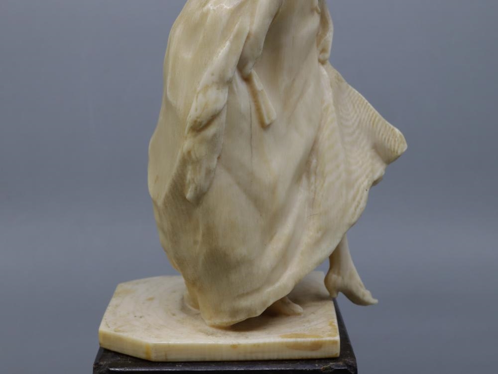 Artwork by Henri Frédéric Varenne, ANTIQUE FRENCH HAND-CARVED NON-COMPOSITE FIGURE OF A PERIOD LADY STEPPING OUT WITH A HAND FAN, Made of Hand-Carved