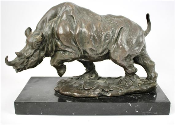 A Bronze Sculpture of a White Rhino by Miguel Fernando López (Milo)
