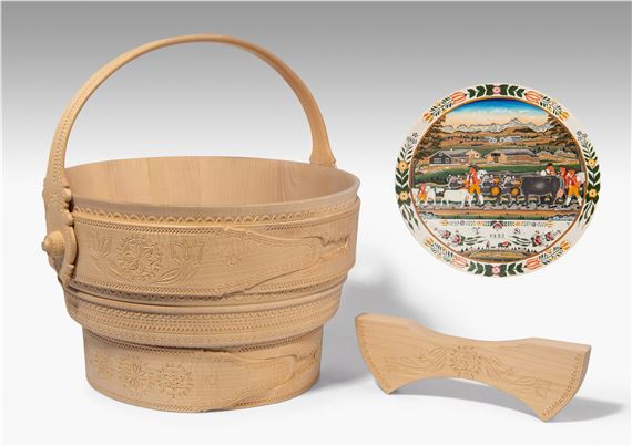 Fahreimer von Robert Lauchenauer mit bemaltem Bödeli "Alpfahrt" von Josef Manser - Josef Manser