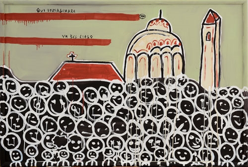 Artwork by Filippo Biagioli, Florence is beautiful but minchia what a mess (such writing in the original work is not there), Made of mixed media on canvas