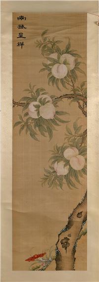 CHINESE SCROLL PAINTING OF A PEACH TREE by Chinese School, 19th Century