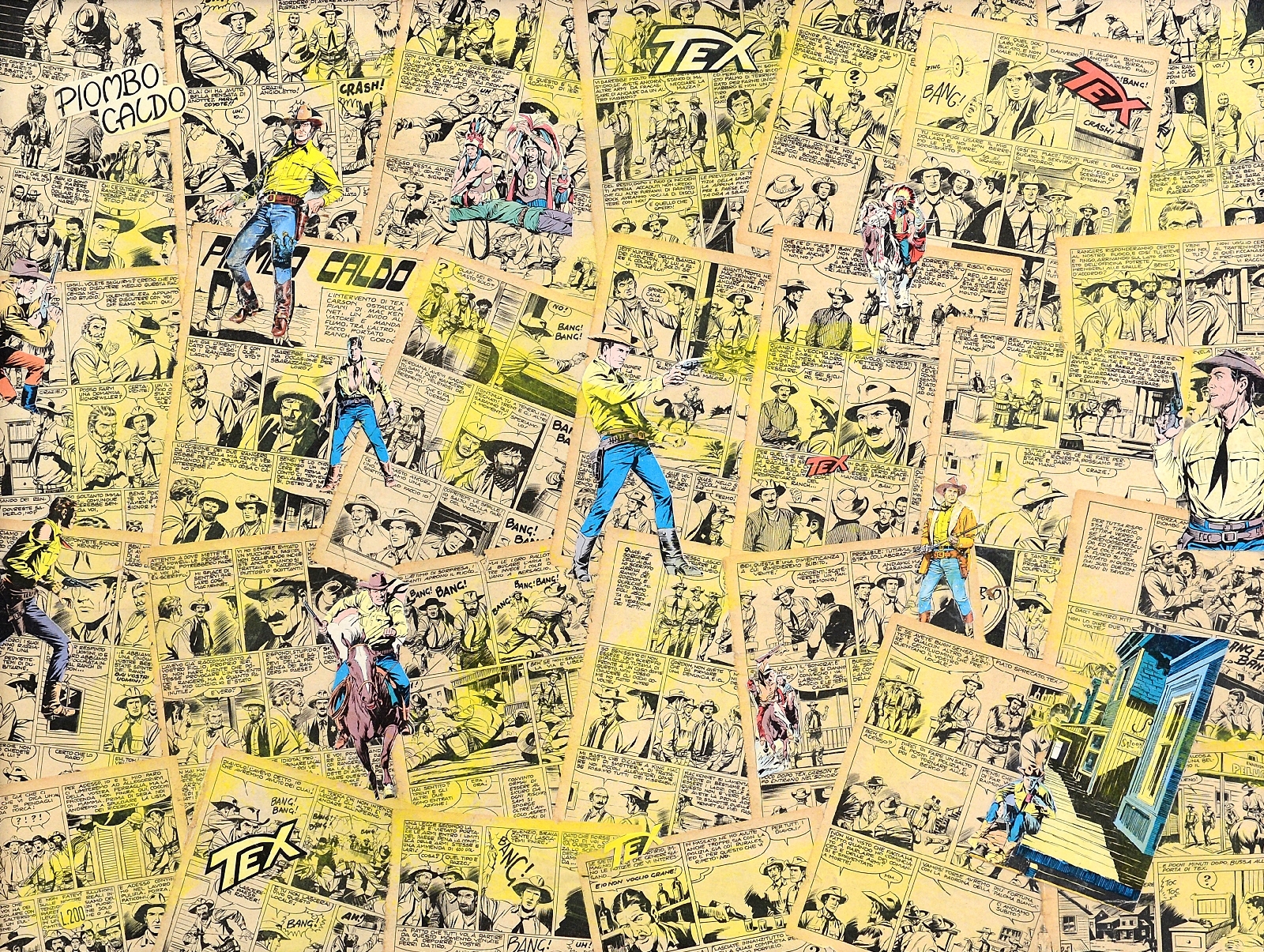 Artwork by Laura Finali, Hot Lead, Made of collage of original 1960s-70s comics on faestite