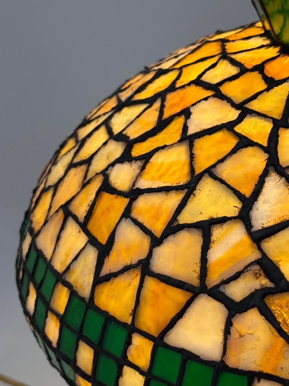 Artwork by Philip Semmer, Hampshire Geometric Table Lamp, Made of Leaded Glass, Patinated Metal, Pottery