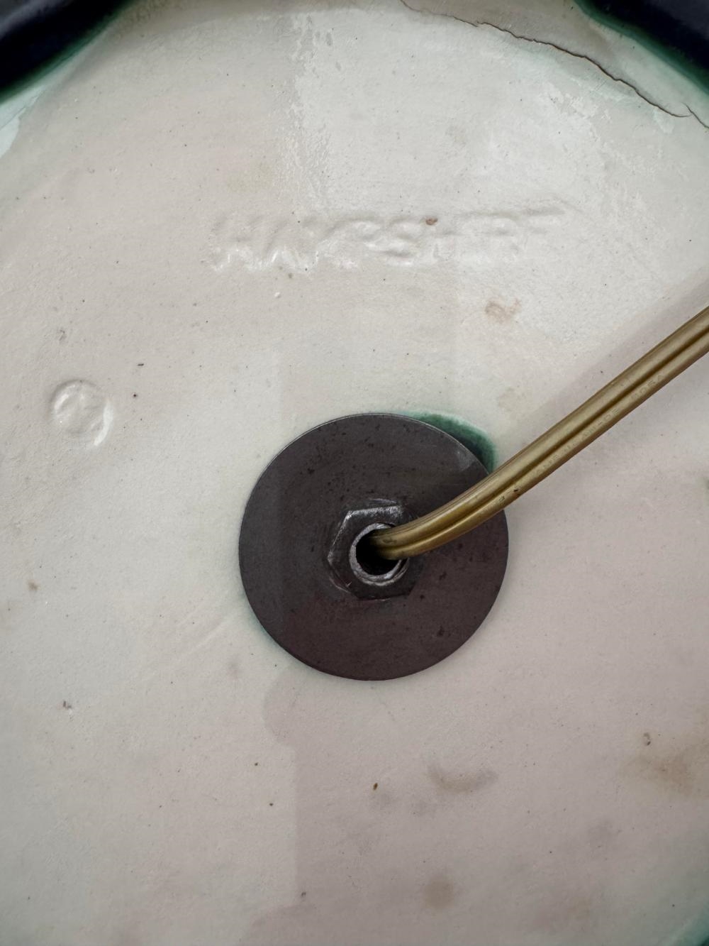 Artwork by Philip Semmer, Hampshire Geometric Table Lamp, Made of Leaded Glass, Patinated Metal, Pottery