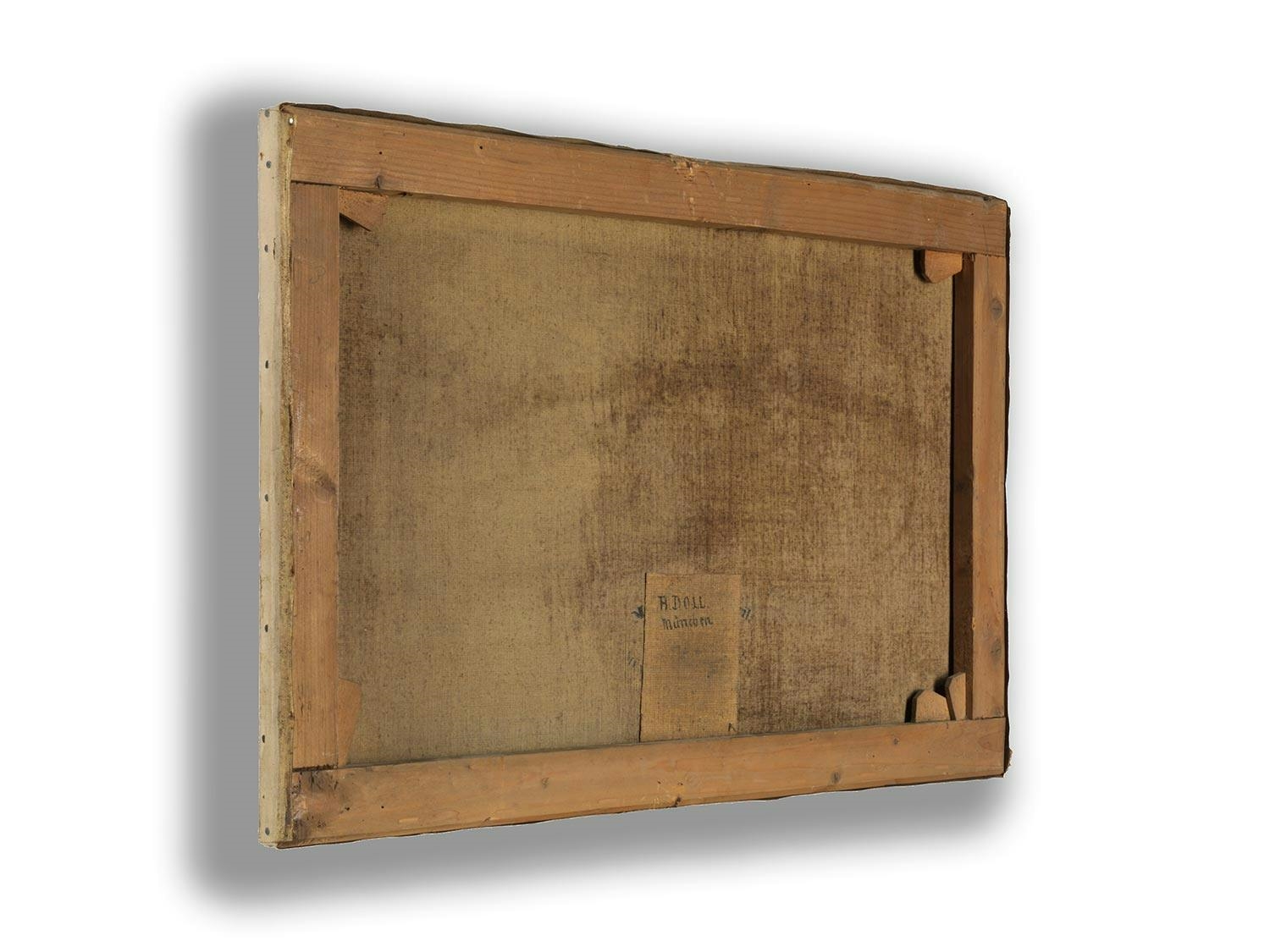 Artwork by Anton Doll, Im Sommerlicht eine Altstadt an einem See mit auf diesem befindlichen Segelschiffen, Made of oil on canvas