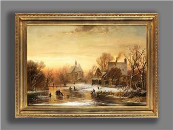 VERSCHNEITER DORFWEIHER IM ABENDLICHT - Adolf Stademann