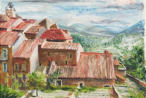 Artwork by Elaine Haxton, Angel with Horn (Merry Christmas, Made of Ink And Gouache On Board With Sgraffito On Paper On Cardboard