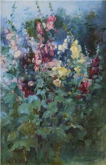 Hollyhocks in the Garden - Henrietta Maria Gulliver