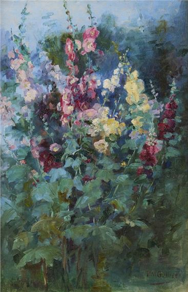 Hollyhocks in the Garden by Henrietta Maria Gulliver