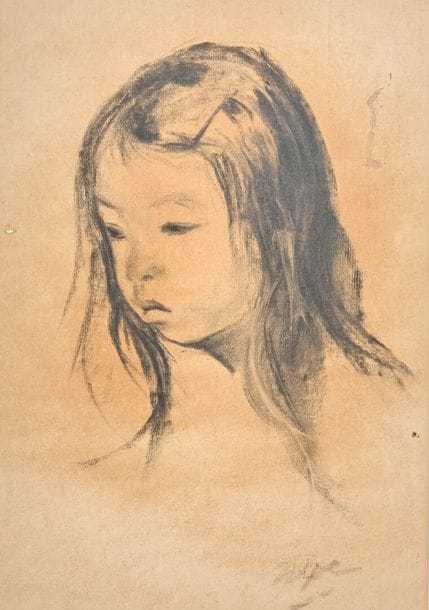 Artwork by Trinh Huu Ngoc, Portrait of a little girl, Made of Black stone on paper