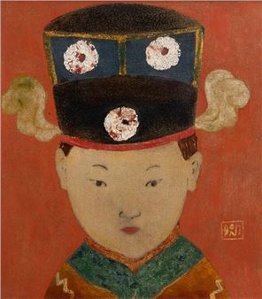Portrait of woman with scarf and child in traditional costume - Do Kim Doan