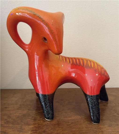 Orange & Black Glazed Ram - Ellis Ceramics
