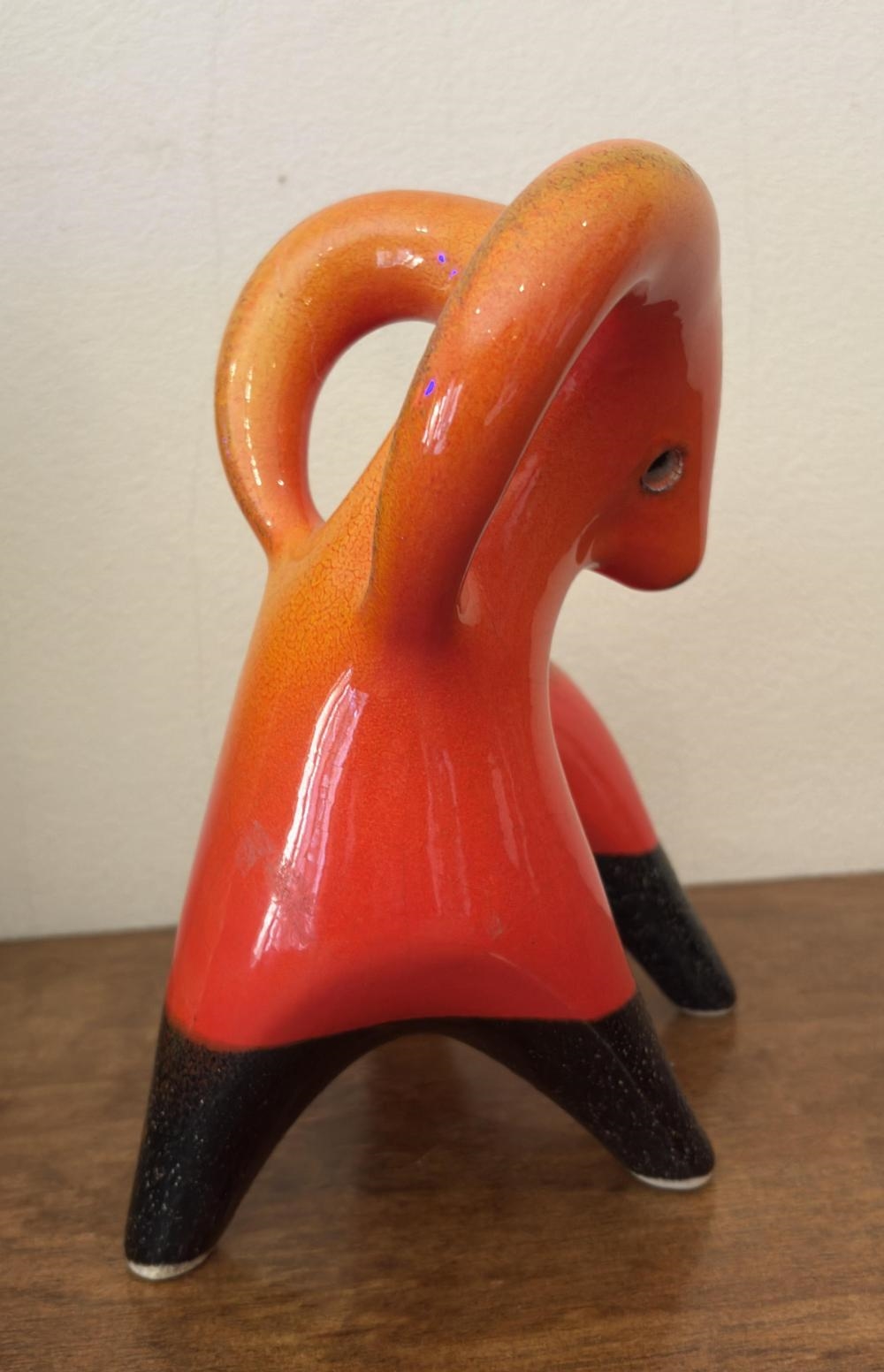 Artwork by Ellis Ceramics, Orange & Black Glazed Ram, Made of Ceramic