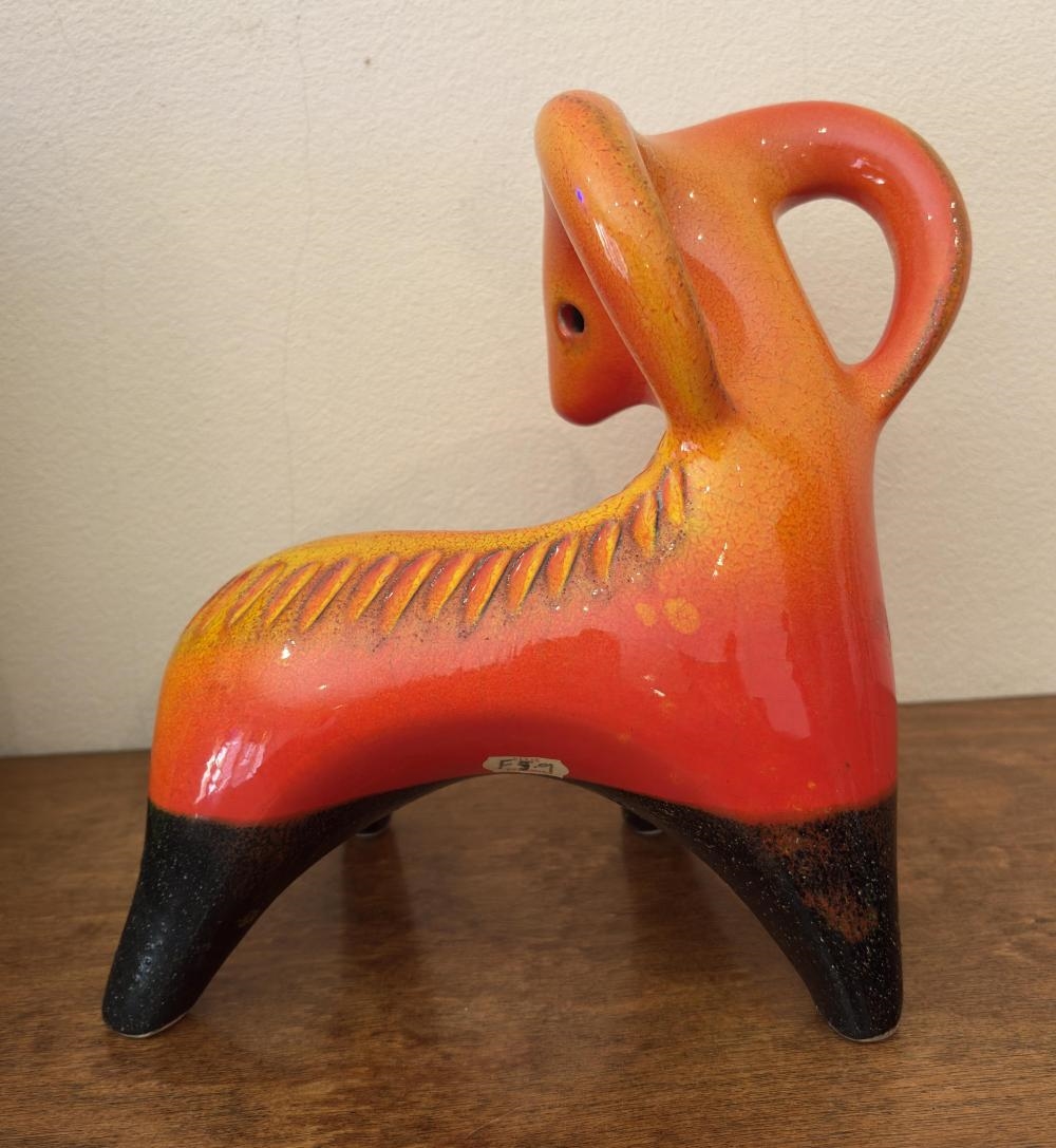 Artwork by Ellis Ceramics, Orange & Black Glazed Ram, Made of Ceramic