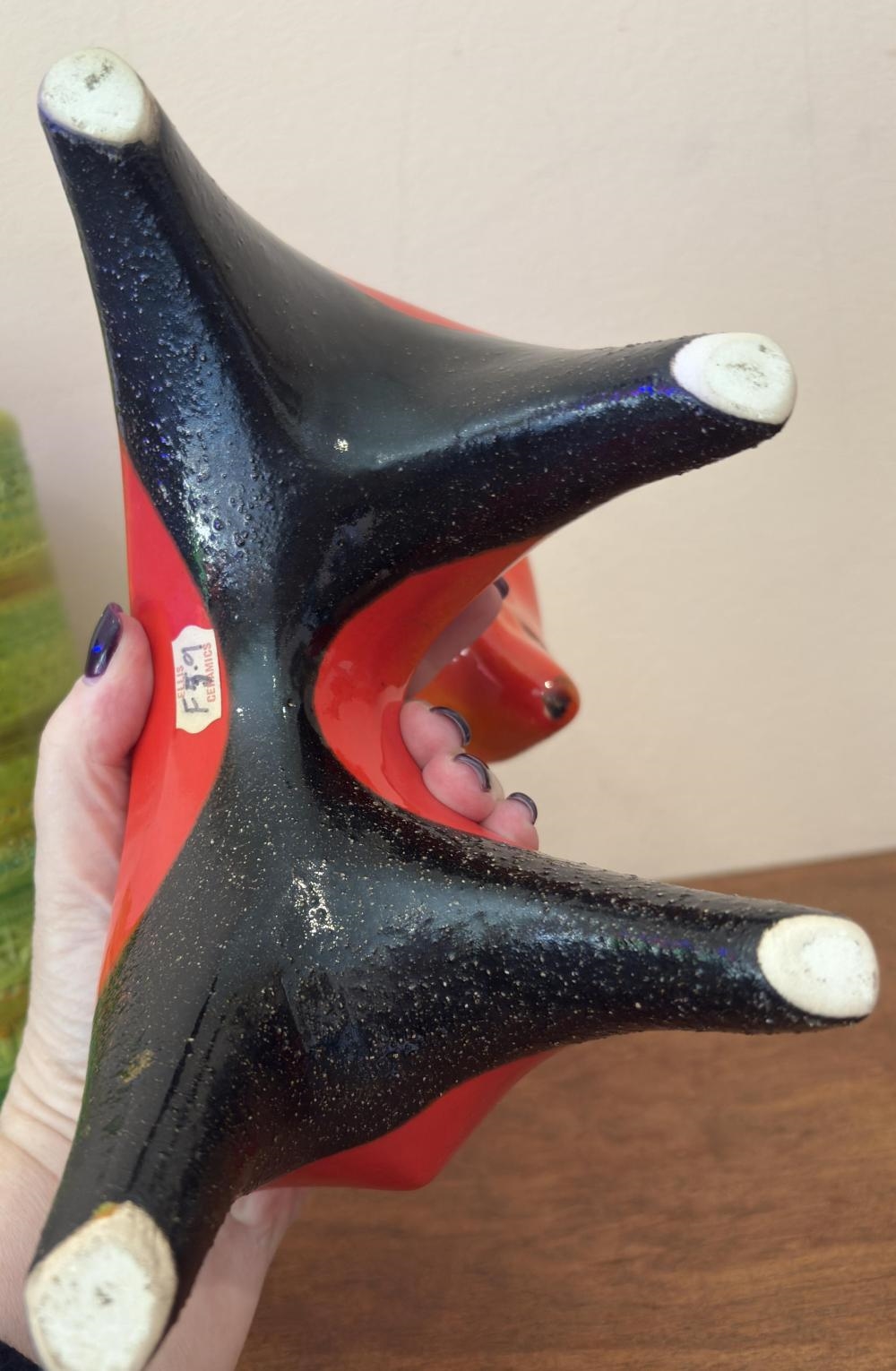 Artwork by Ellis Ceramics, Orange & Black Glazed Ram, Made of Ceramic