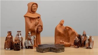 Saint Vincent, nativité et éléments de pièces d'échec en terre cuite - Jean-marie Bignolas