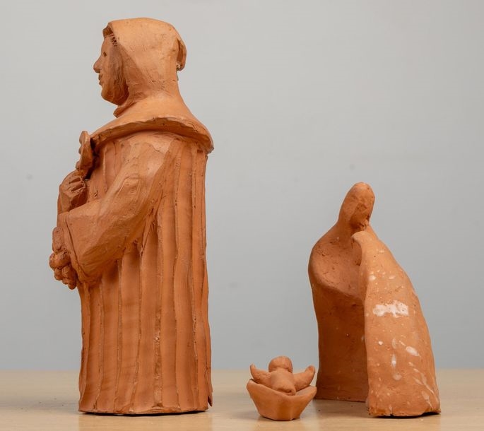Artwork by Jean-marie Bignolas, Saint Vincent, nativité et éléments de pièces d'échec en terre cuite, Made of Terre Cuite