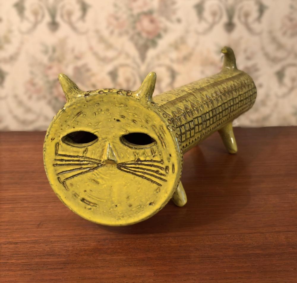 Artwork by Aldo Londi, Yellow Glazed Ceramic Cat, Made of Ceramic