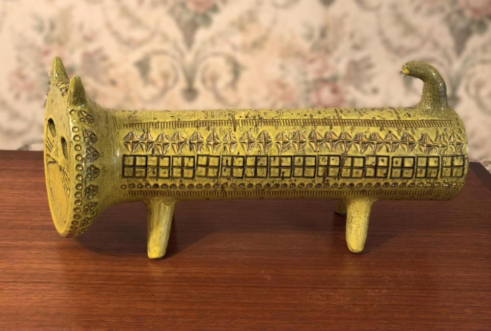 Artwork by Aldo Londi, Yellow Glazed Ceramic Cat, Made of Ceramic