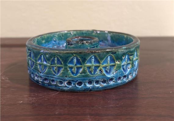 Blue Glazed Ceramic Candle Holder